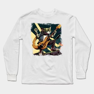 Cute Musician Rock Cat Kitty Playing Guitar - Funny Cats Long Sleeve T-Shirt